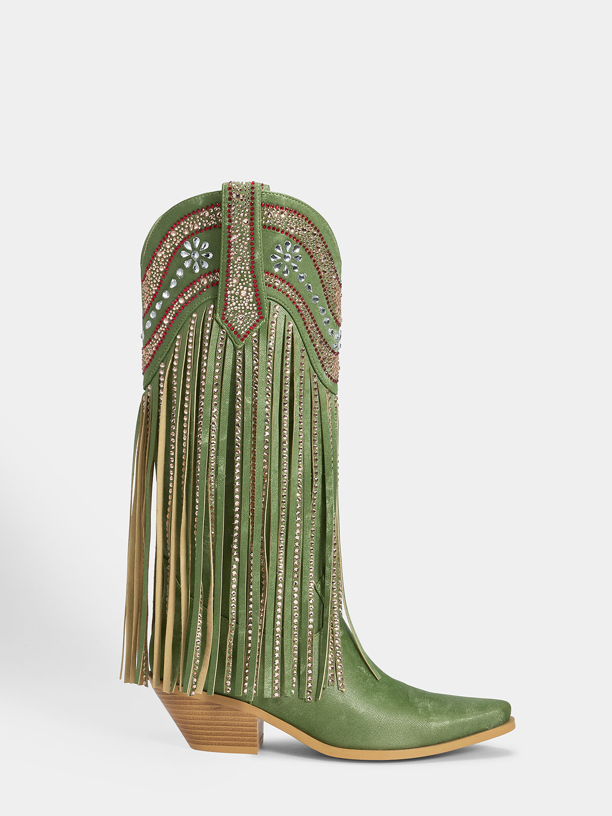 vintage_green_faux_suede_floral_rhinestone_fringe_cowgirl_boots