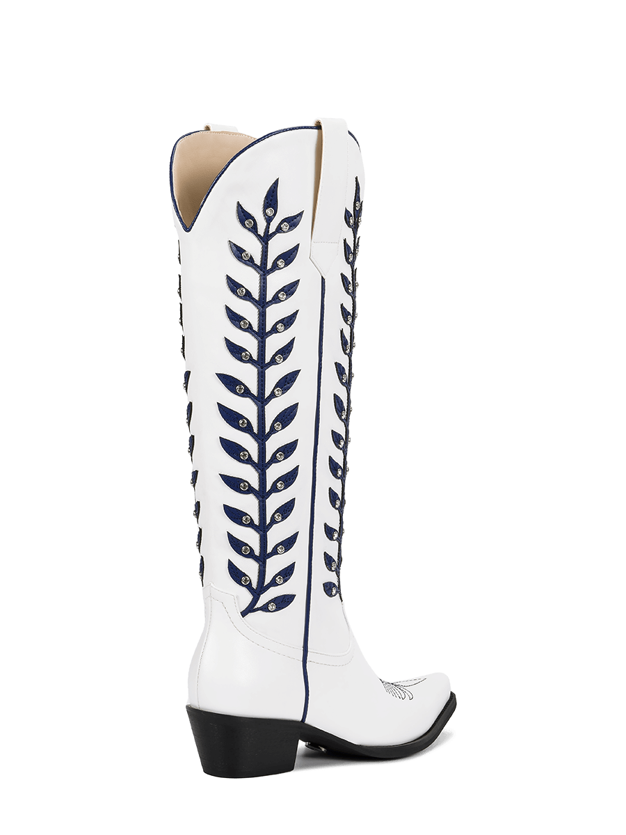 white-and-inky-navy-leaf-inlay-western-low-heel-cowgirl-boots
