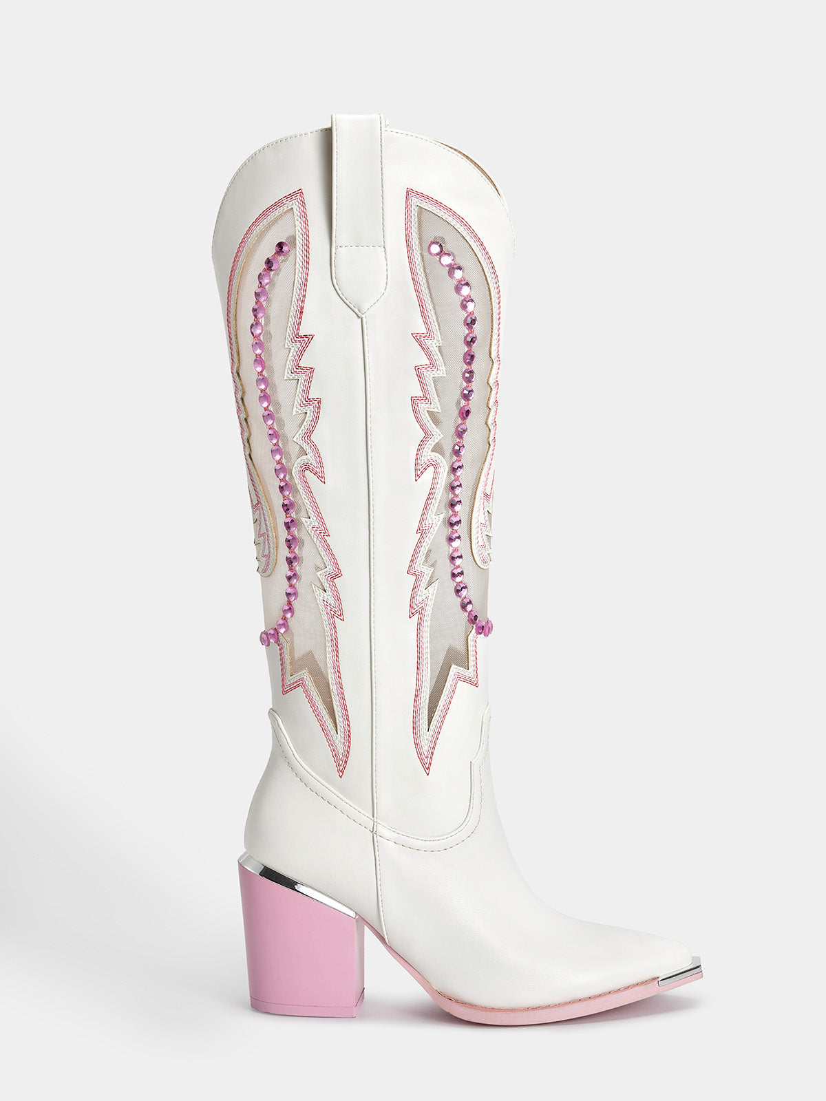 white-and-pink-mesh-womens-western-boots-pull-on