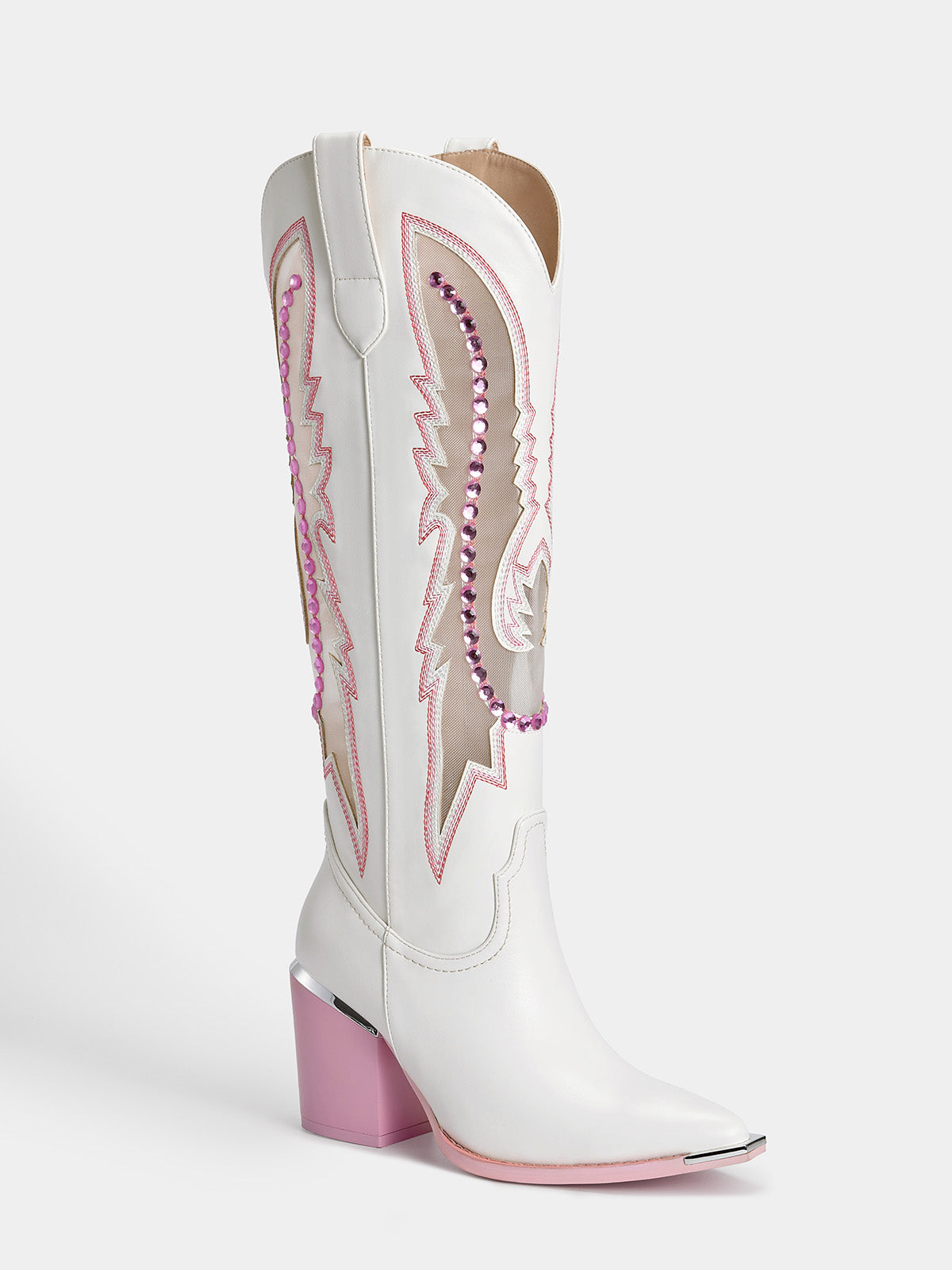 white-and-pink-mesh-womens-western-boots