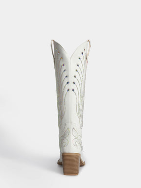 white-embroidered-leaf-bridal-cowboy-boots-mid-heel