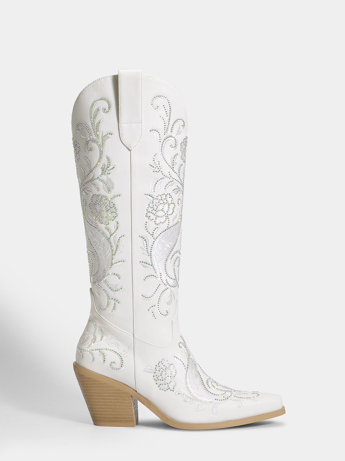 White Embroidered Rose Wedding Cowgirl Boots | WETKISS BOOTS