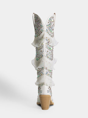 white-layered-ruffled-rhinestones-wedding-cowgirl-boots-high-heel