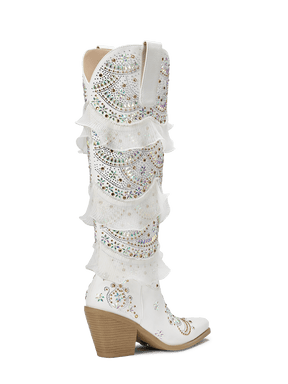 white-layered-ruffled-rhinestones-wedding-cowgirl-boots-high-heel