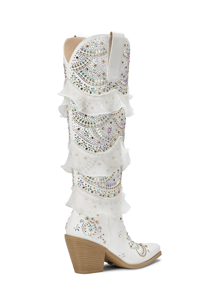 white-layered-ruffled-rhinestones-wedding-cowgirl-boots-high-heel