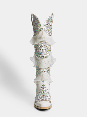 white-layered-ruffled-rhinestones-wedding-cowgirl-boots-knee-high