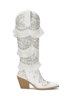 white-layered-ruffled-rhinestones-wedding-cowgirl-boots-pull-on