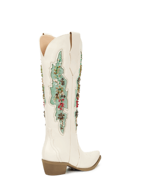 white-turquoise-velvet-gemstone-low-heel-western-cowgirl-boots