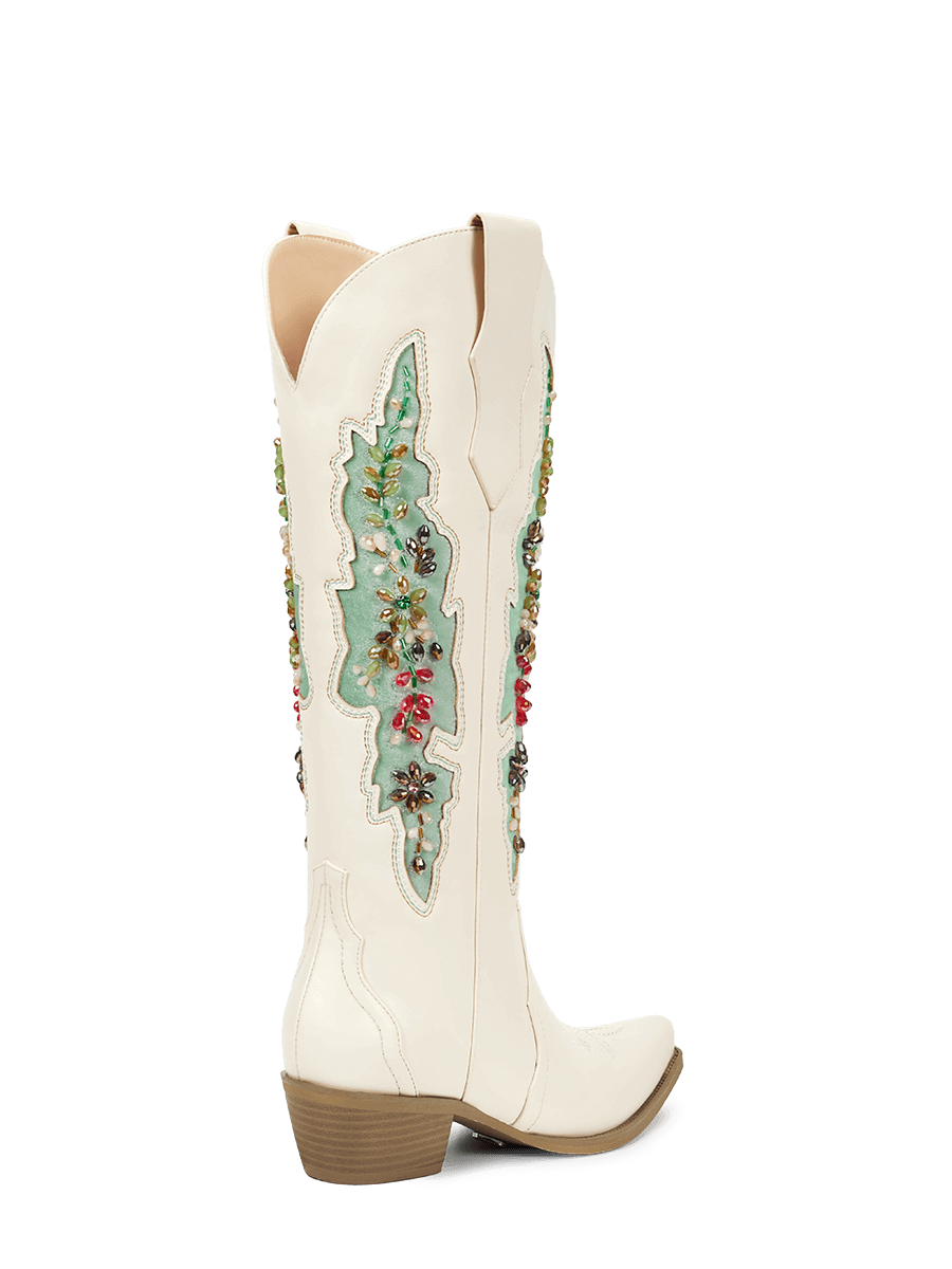 white-turquoise-velvet-gemstone-low-heel-western-cowgirl-boots
