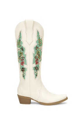 white-turquoise-velvet-gemstone-side-zipper-western-cowgirl-boots