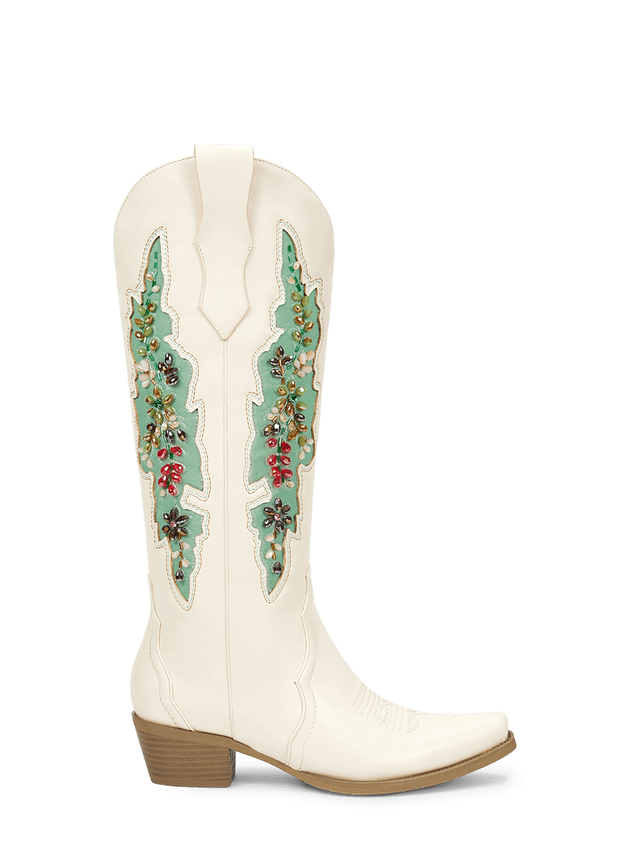 white-turquoise-velvet-gemstone-side-zipper-western-cowgirl-boots