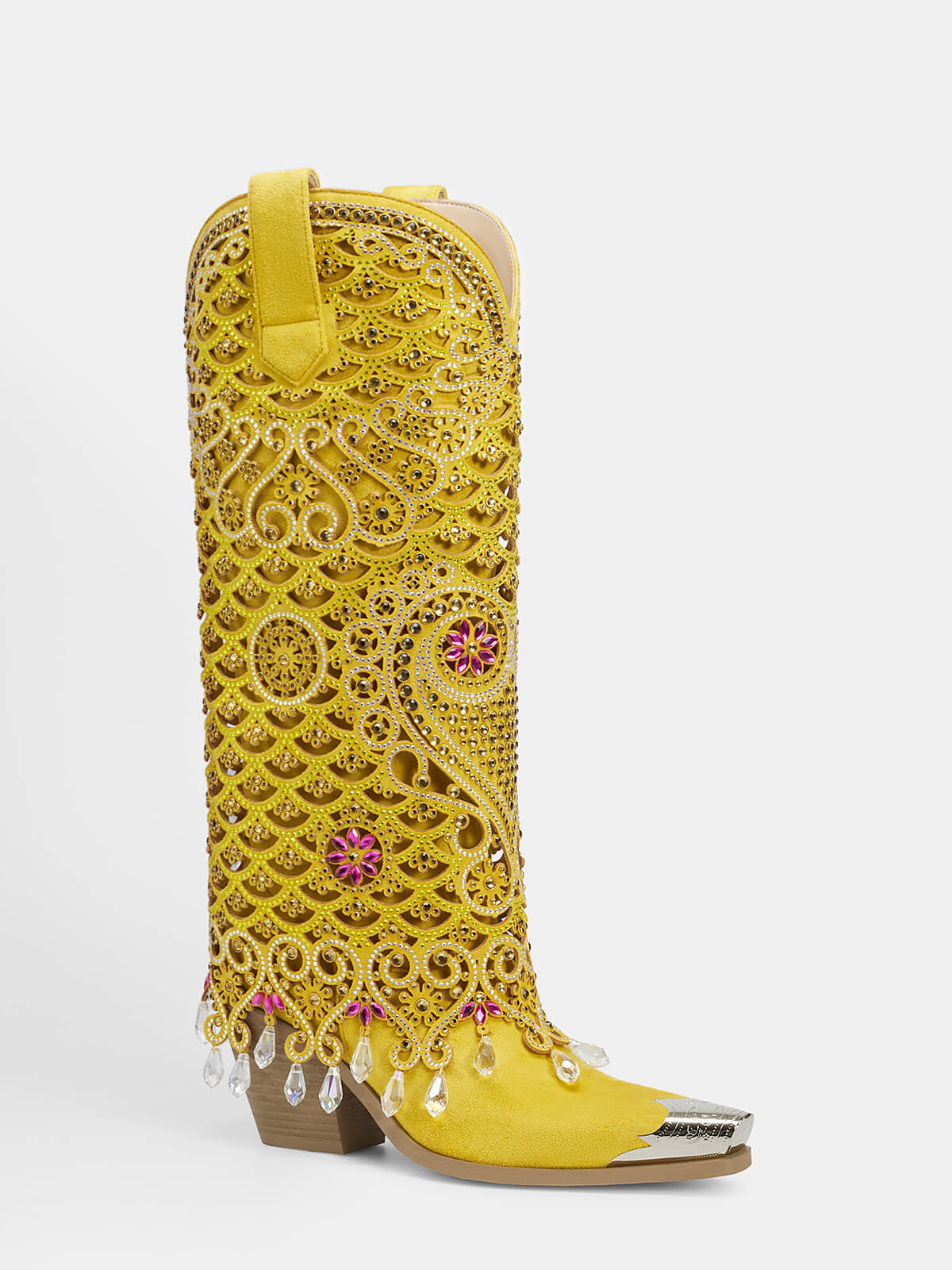 yellow_rhinestone_cutout_knee_high_western_boots
